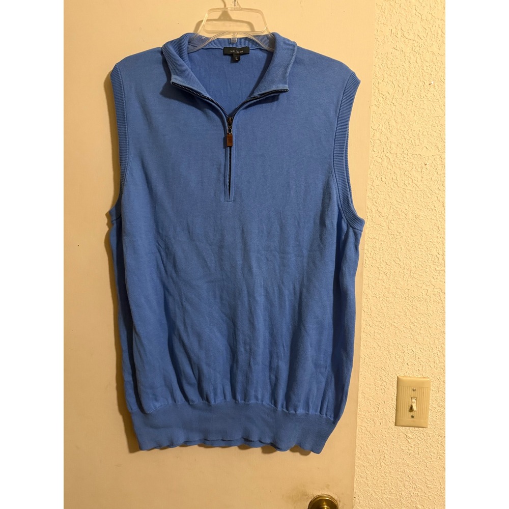 Turtleson Men's Blue Pima Cotton Quarter Zip Vest Sweater Size L Preppy Golf‎